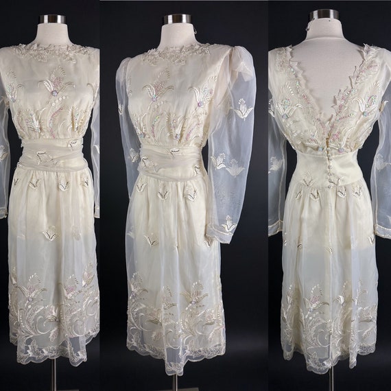 Late 1970s 1980s Formal and or Wedding Dress Smal… - image 1