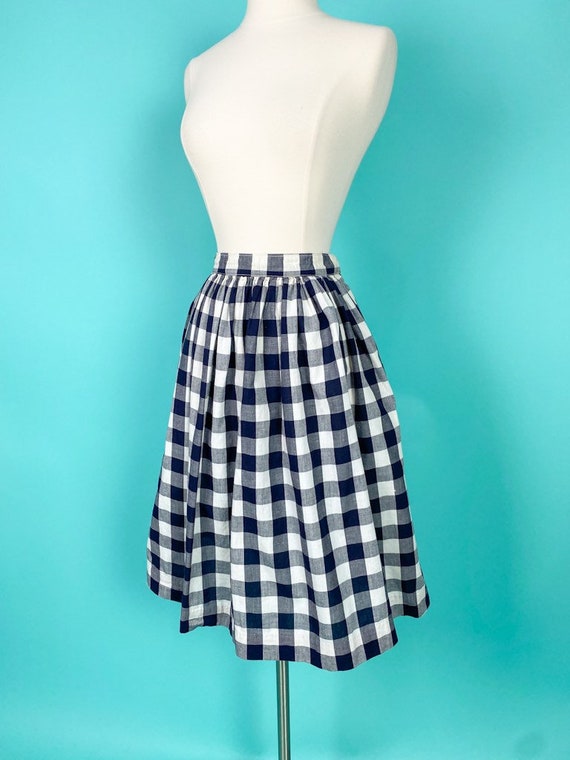 1940s 24W Skirt Plaid Cotton black white - image 3