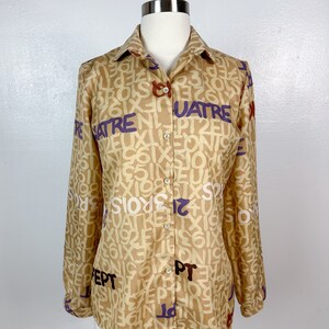 Camisa abotonada beige con estampado funky de los años 80 talla S/M