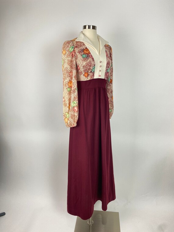 1970s Small Burgundy Maxi Dress - image 4