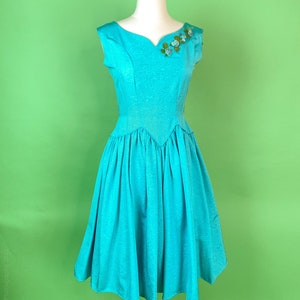 1950s Turquoise Dress Small 25W Grosgrain