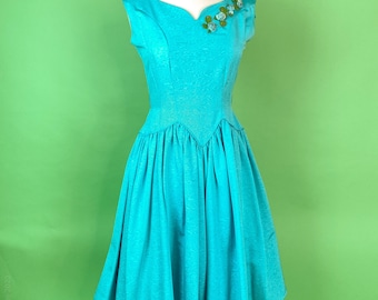 1950s Turquoise Dress Small 25W Grosgrain