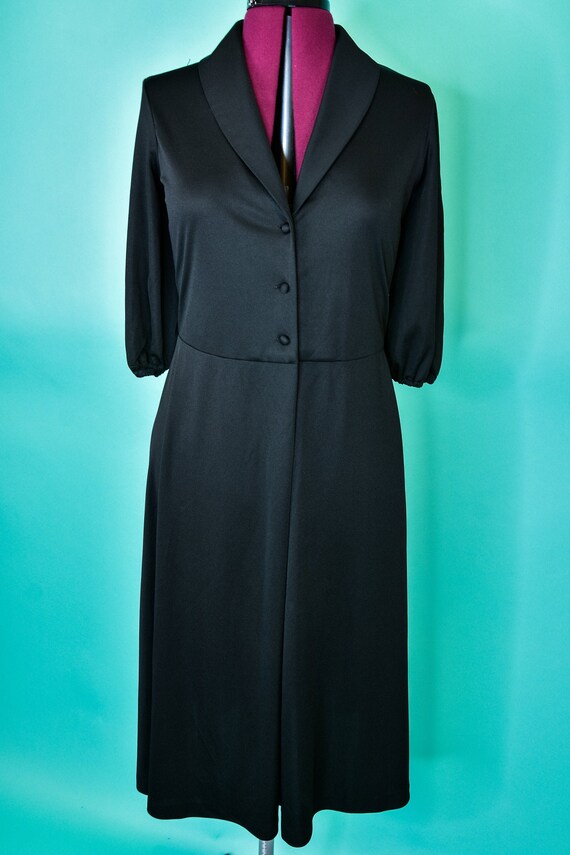 1960s 70s Black Dress - Shirt Dress - Rockabilly -