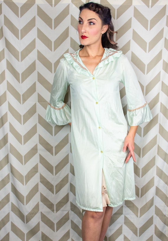 1950s Night Robe - Pale Green Robe - 1950s Peigno… - image 6