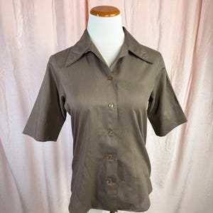 Vintage 1950s 60s Brown Button Up Blouse Shirt 34 Bust