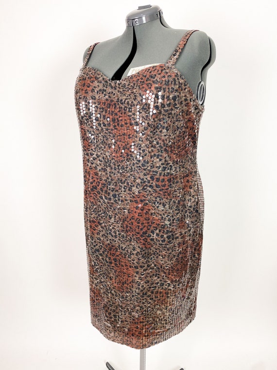 Vintage 1980s Leopard Sequin Mini Dress XXL 44W - image 5