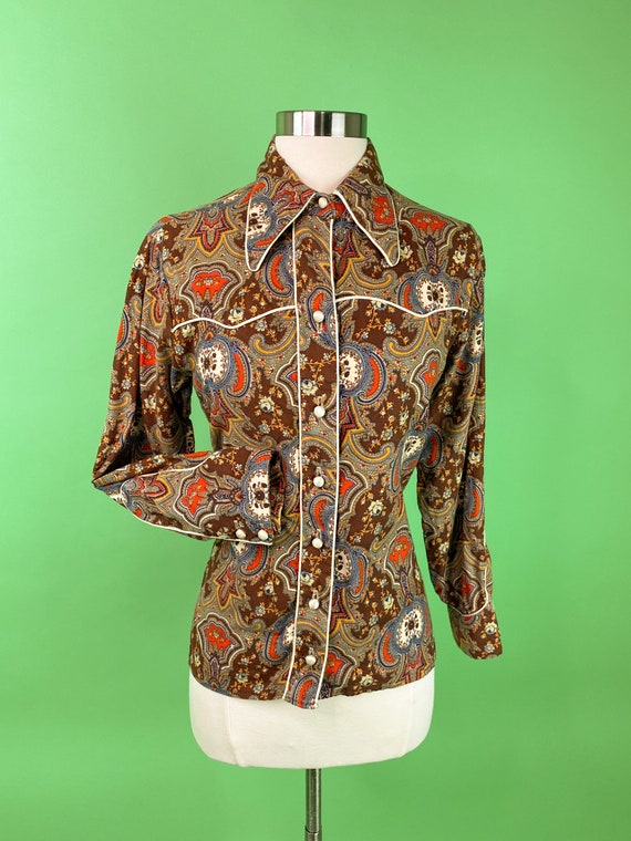 Vintage 1960s 70s Western Shirt XS Small Paisley P