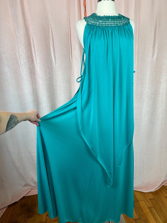 Vintage 1970s Turquoise Green Goddess Dress Small… - image 8