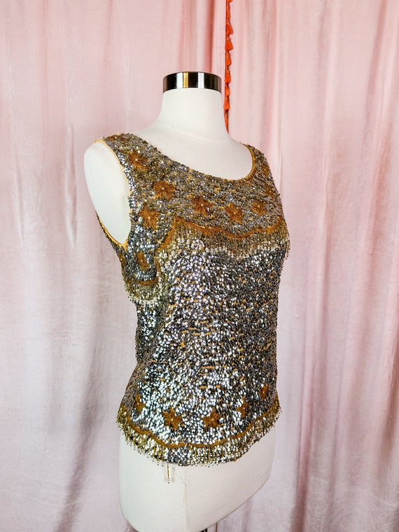 Vintage 1950s 60s Gold and Silver Sequin Beaded S… - image 3