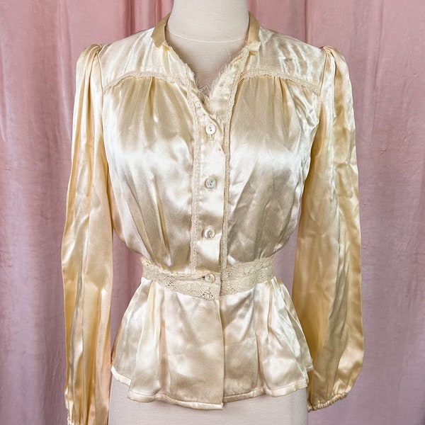 WOUNDED 1930s 40s Crepe Satin Blouse Small Medium