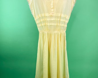 Vintage 1930s 1940s 22 Waist XXS Sheer Yellow Swiss Dot Dress