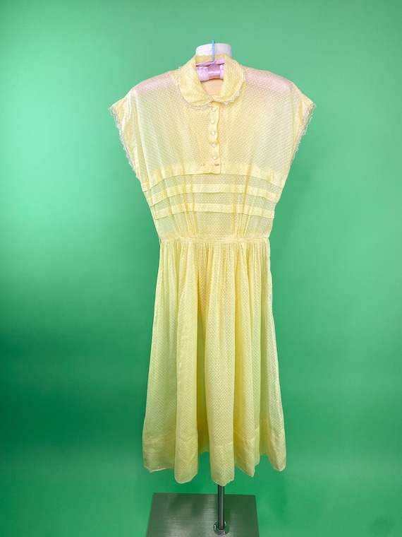 Vintage 1930s 40s Yellow Swiss Dot Dress 22 waist