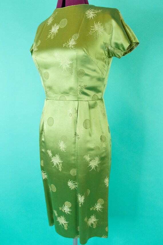 Vintage 1950s Green Asian Wiggle Dress - Green Sa… - image 5