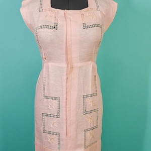 1940s 1950s 29W Medium Pink Linen Rayon Dress