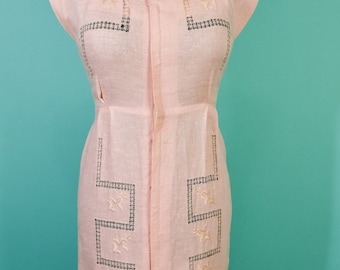 1940s 1950s 29W Medium Pink Linen Rayon Dress
