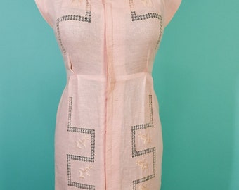 1940s 1950s Pink Linen Dress 29 Waist
