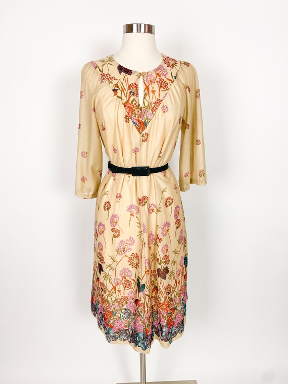 1970s Beige Orange Floral Dress Medium Large - image 3