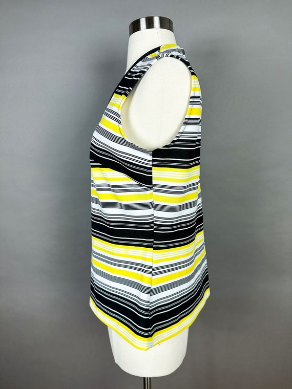 1970s Yellow Black Striped Sleeveless Top Large - image 4