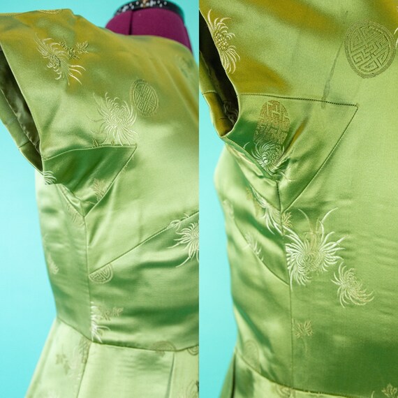 Vintage 1950s Green Asian Wiggle Dress - Green Sa… - image 10