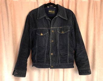 1970s 80s Wrangler Coat - Wrangler Sherpa Coat - Blue Corduroy Sherpa Coat - Mr Wrangler