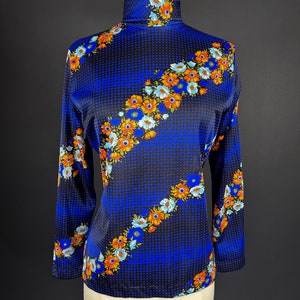 1970s Thin Stretchy Funky Floral Print Top Medium