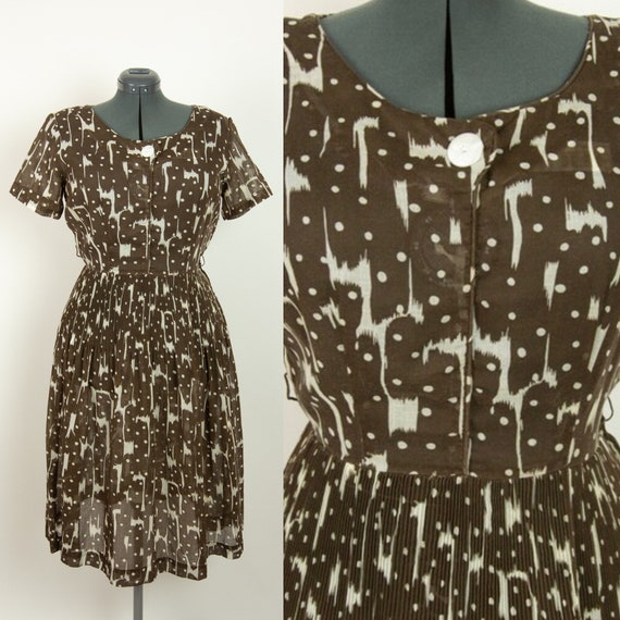 1940s Brown Polka Dot Dress 30W - image 1