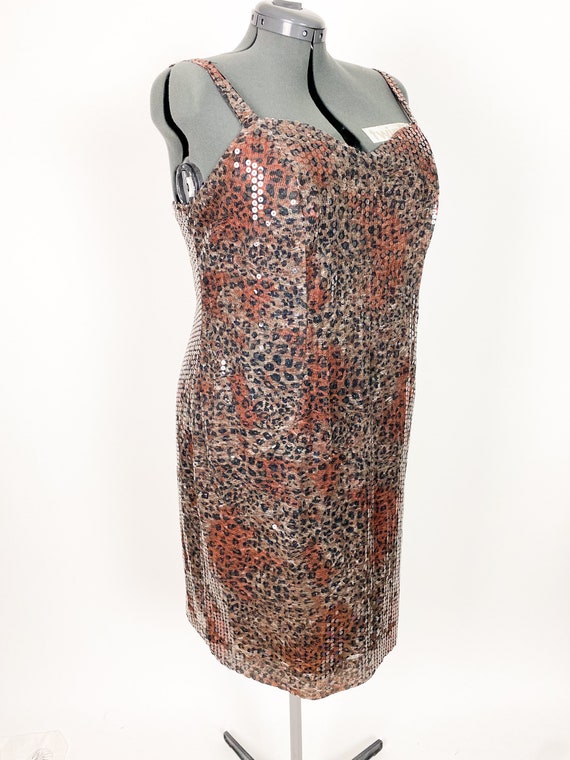 Vintage 1980s Leopard Sequin Mini Dress XXL 44W - image 4