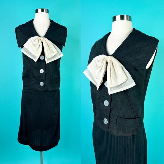 1950s 60s Black Skirt Top Set 30W - image 1