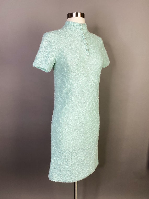 Vintage 1960s 32W Mint Teal Knit Dress Sweater Dr… - image 4