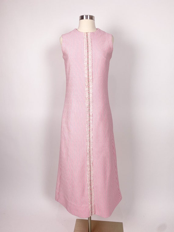 1970s S/M Pink White Dress Maxi Dress - image 4