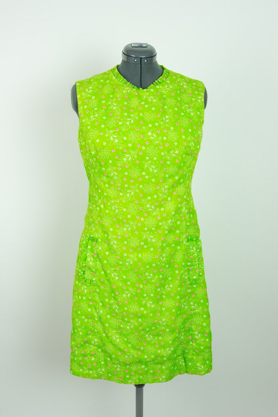 Vintage 1960s 34W Lime Green Reversible Dress Med… - image 5