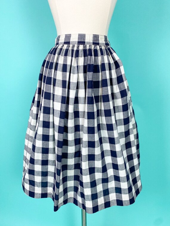 1940s 24W Skirt Plaid Cotton black white - image 4