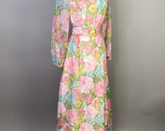 Vintage 1960s Floral Maxi Dress Toni Todd 26 Waist Small