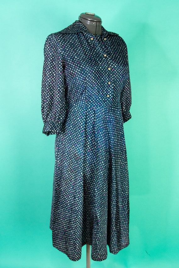 1950s Medium Dress Eve Carver 29W 30W Navy Blue - image 3