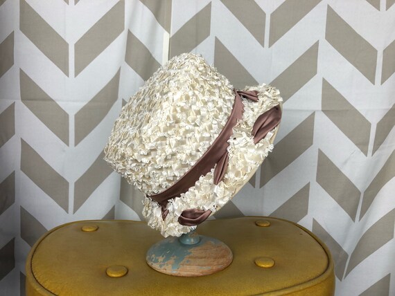 50s Straw Hat - White and Blush Pink - Vintage St… - image 2