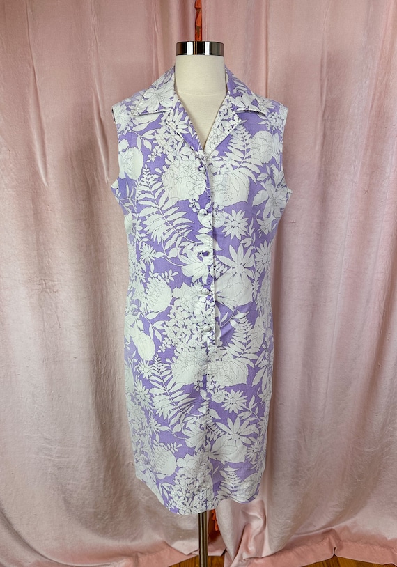 Vintage 1960s 70s Purple and White Dress 38 bust