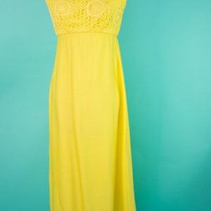 Vintage 1960s XS Yellow Maxi Dress Empire Waist image 2