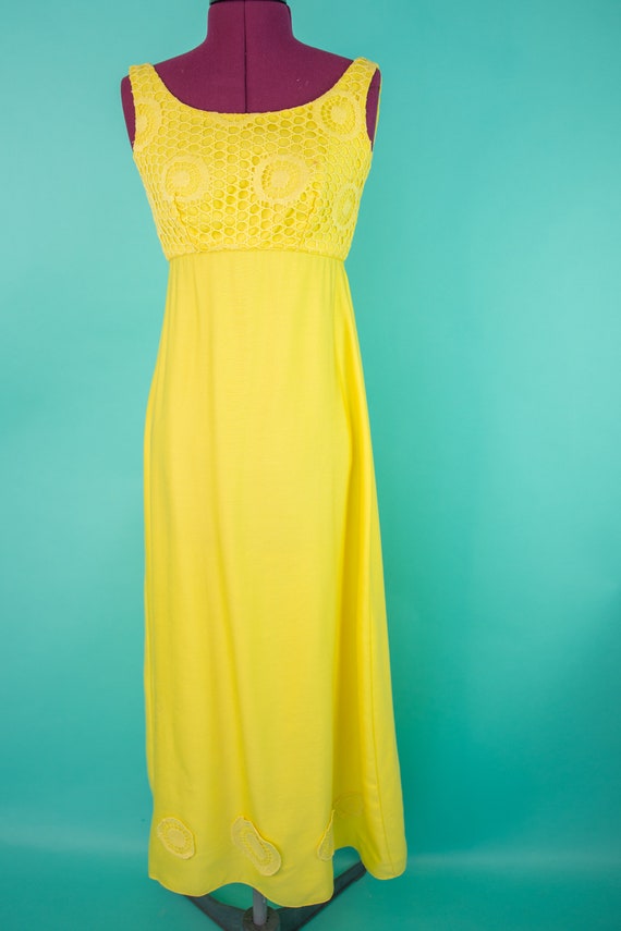 Vintage 1960s XS - Yellow Maxi Dress Empire Waist - image 2