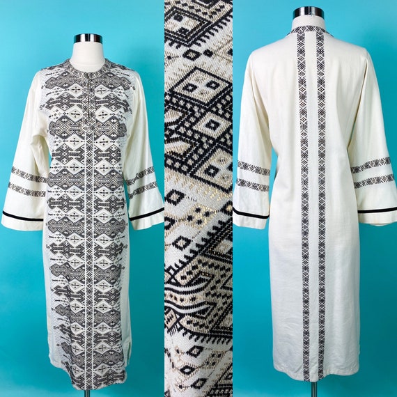 Vintage 1970s Kaftan Mexican Tunic Dress Medium L… - image 1