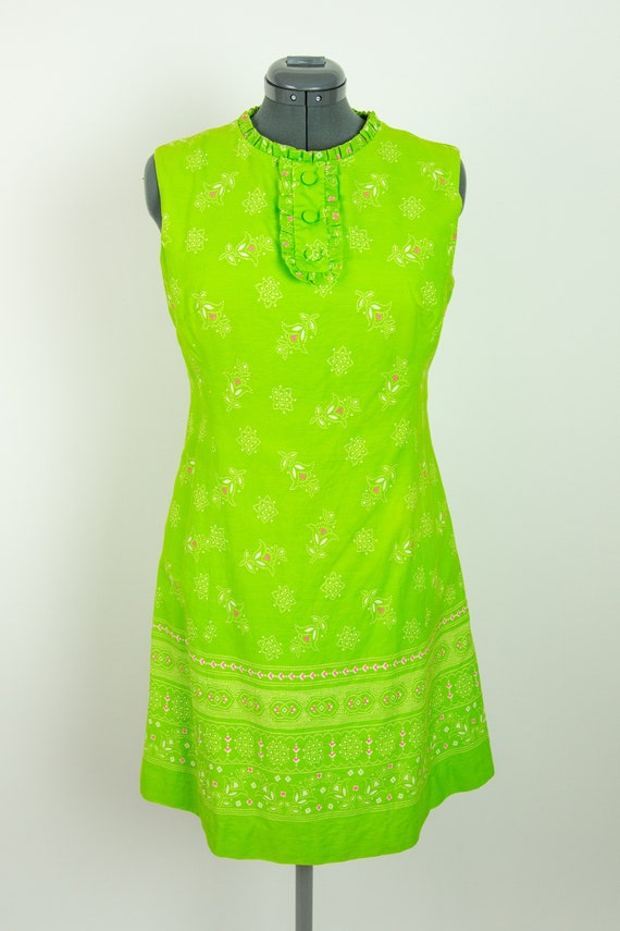 Vintage 1960s 34W Lime Green Reversible Dress Med… - image 2