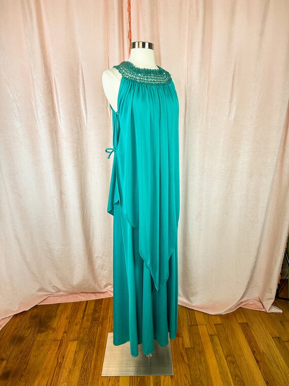Vintage 1970s Turquoise Green Goddess Dress Small… - image 4