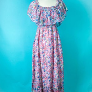 Vintage 1970s Floral Dress Pink Blue Small Medium