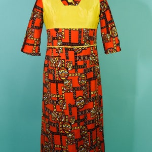 Vintage 1970s Funky Orange Yellow Filipino Dress