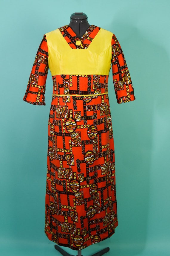 Vintage 1970s Funky Orange Yellow Filipino Dress