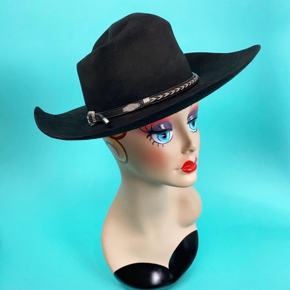 Vintage 1980s Black Cowboy Hat Size 7 - Western Ha