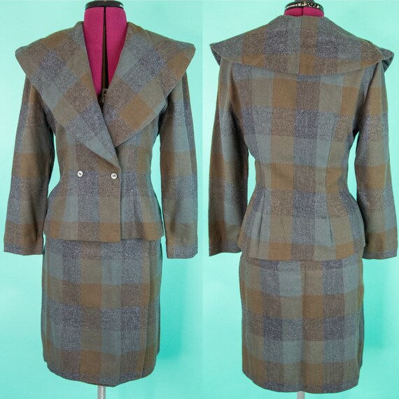 1960s Plaid Skirt Set Medium - Wrap Skirt - Sailor