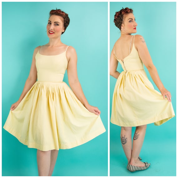1950s Yellow Dress XS Small - Yellow Pinstripe Dre