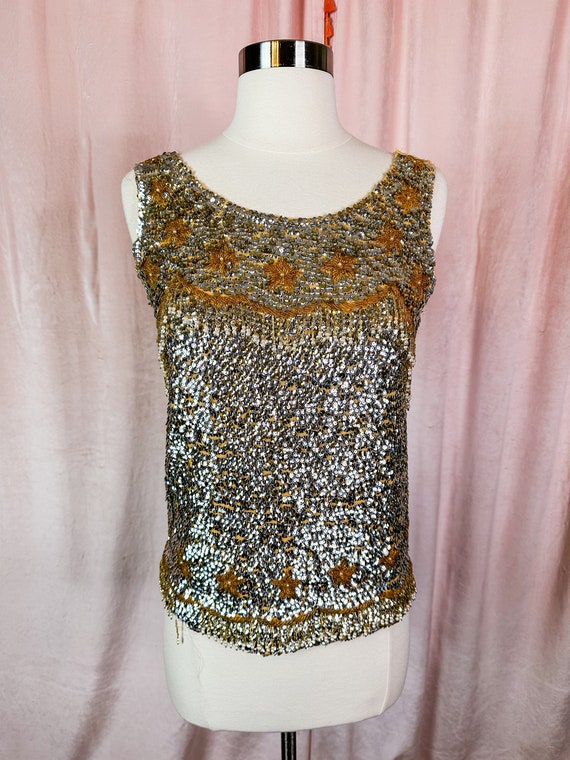 Vintage 1950s 60s Gold and Silver Sequin Beaded S… - image 1