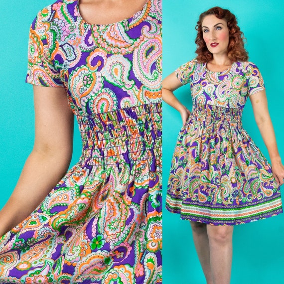 1960s Paisley Dress - Paisley Print Mod Dress - Ps
