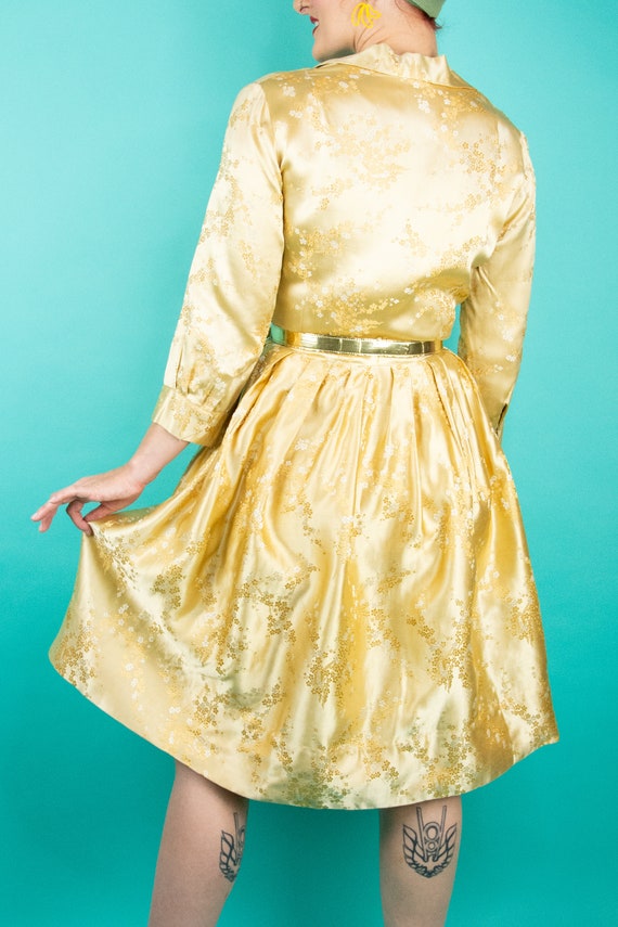 Vintage 1950s 60s Satin Gold Dress Alfred Shaheen… - image 7